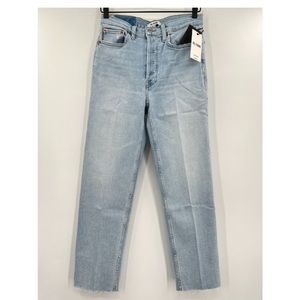 Re/Done Womens 70s Stove Pipe High Rise Straight Leg Jeans Crop Icy Blue 27 $265